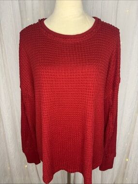 SO Deep Red Waffle Crewneck Sweater NWOT